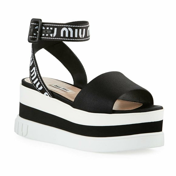 Miu Miu Satin Platform Chunky-Wedge Sandals 35 - Picture 1 of 4